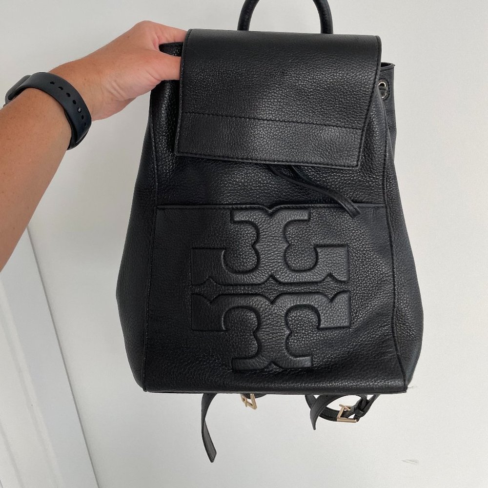 Black Leather Tory Burch Backpack